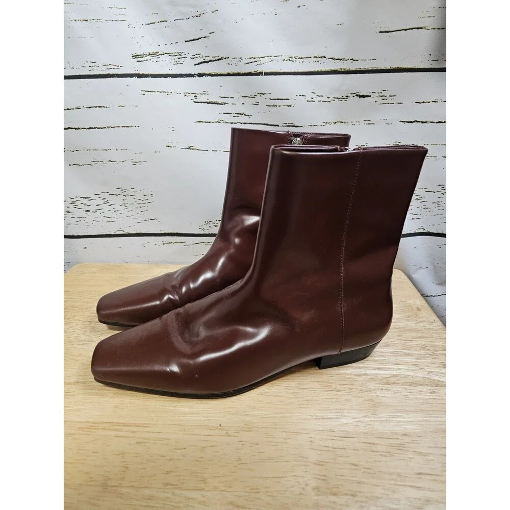 J.Crew BV738 Square Toe Ankle Boots Women 8 Brown Spazzolato Leather Zip